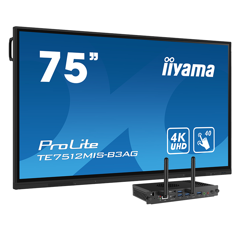 Інтерактивна панель Iiyama ProLite 75" (TE7512MIS-B3AG), комп. модуль (i5 12Gen/8GB/256GB), мобільний стенд